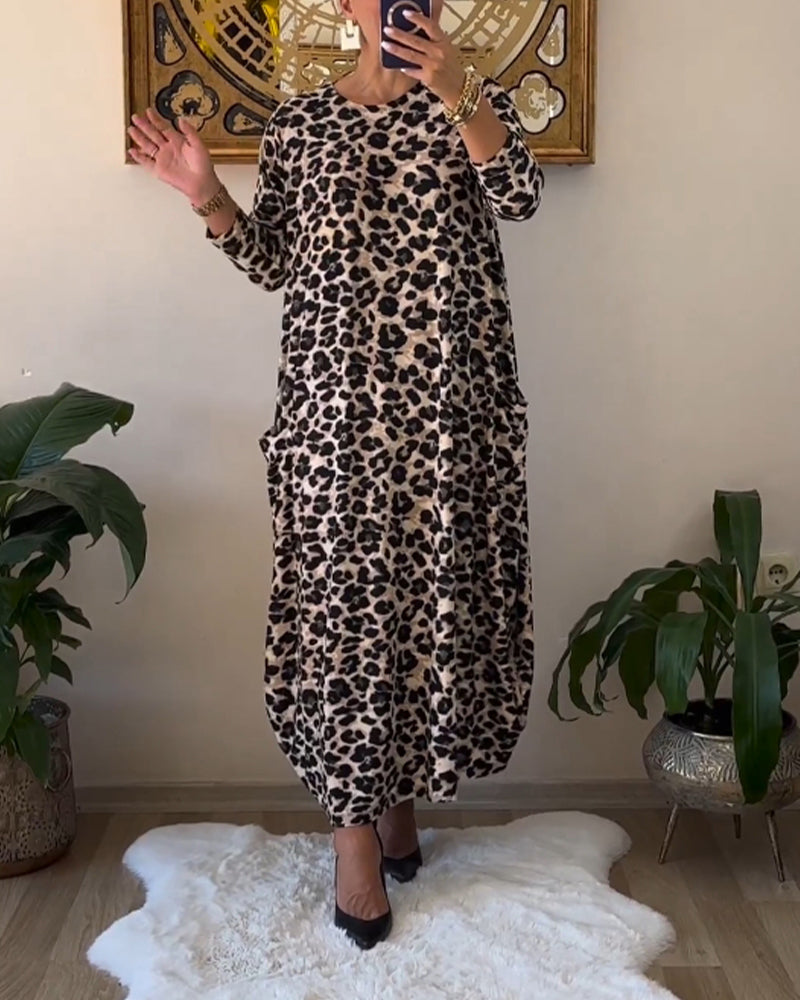 LM | Elegant dress with pockets and leopard print