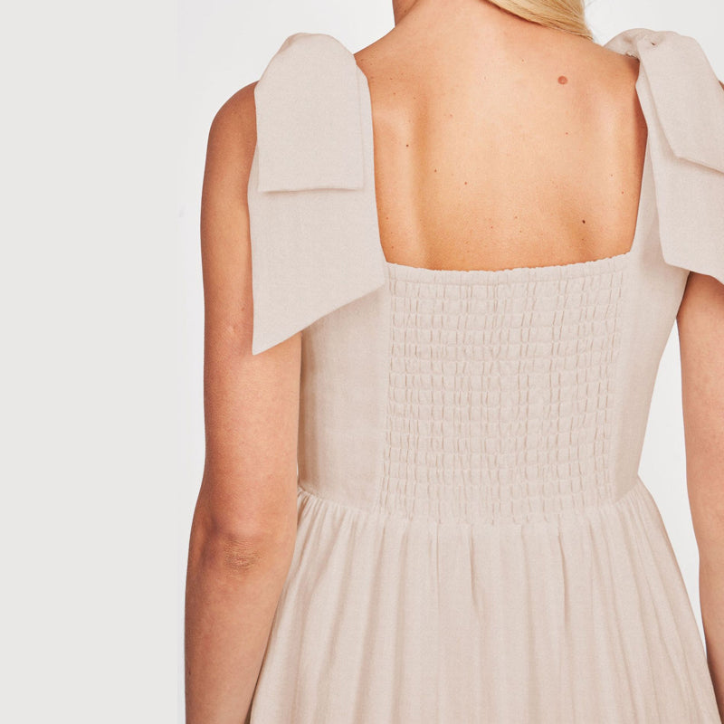 LM | Ladies One Color Tie Shoulder Ruffle Hem Maxi Dress