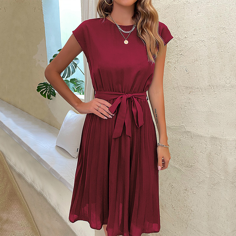 LM | Navy blue pleated A-line dress