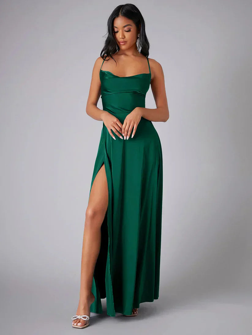 LM | Maxi dress with flowing silk pattern and elegant back