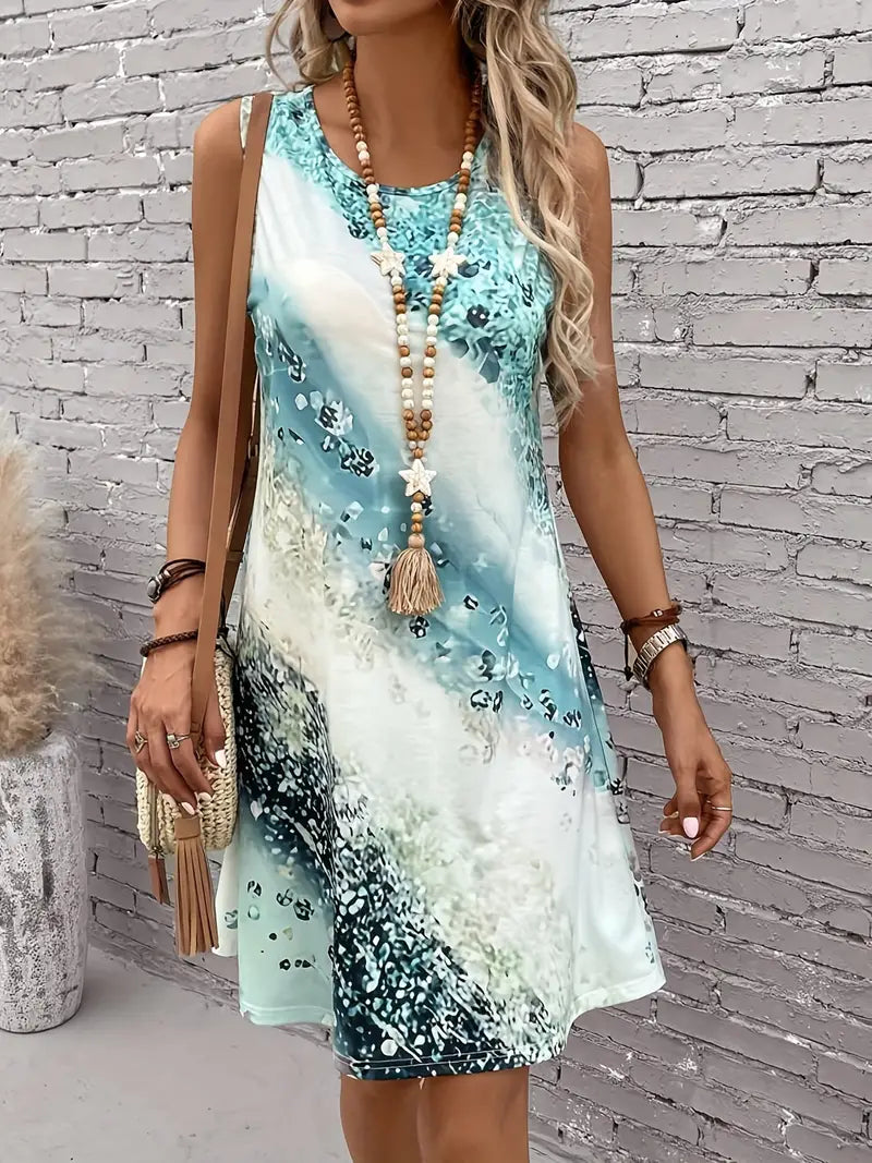 LM | Dress with round neckline and abstract print