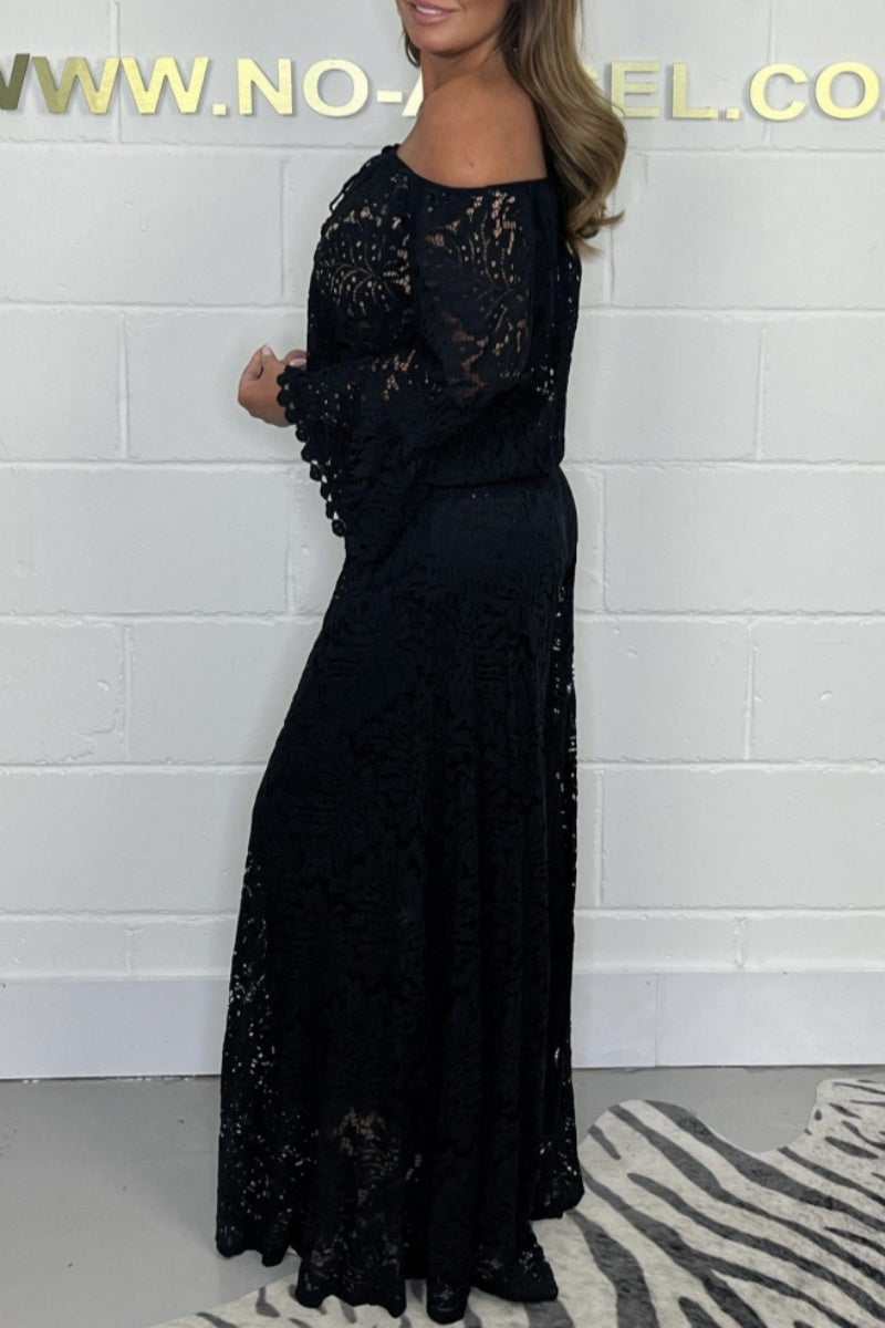 LM | Casual Solid Color See-Through Off Shoulder Long Sleeve Two Pieces (7 Colors)
