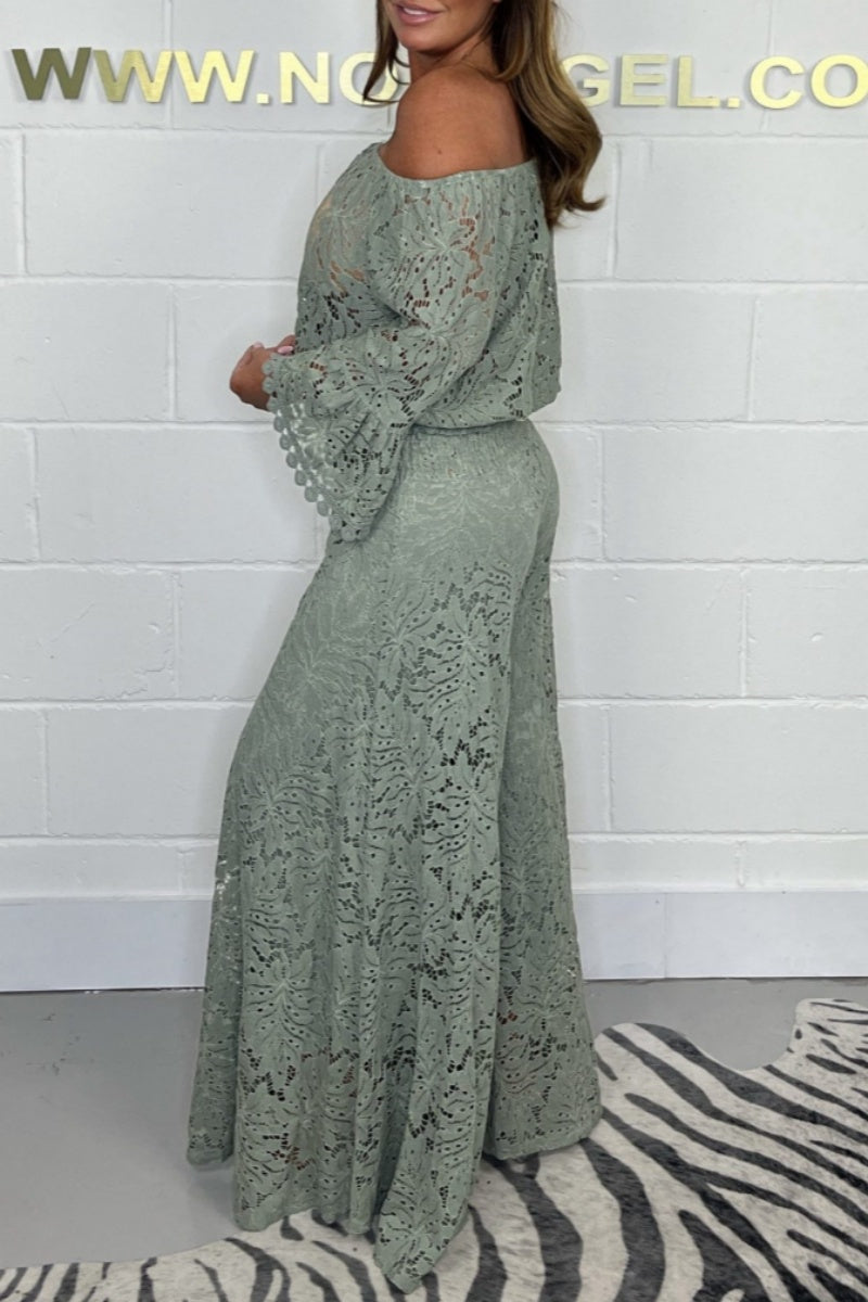 LM | Casual Solid Color See-Through Off Shoulder Long Sleeve Two Pieces (7 Colors)