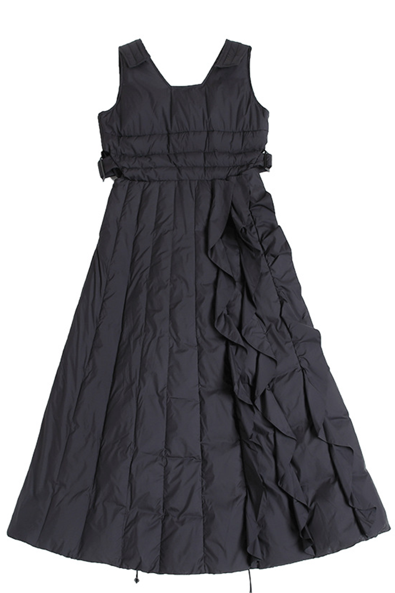 LM | Casual Pocket Ruffle Adjustable White Duck Bottom Square Neck Sleeveless Dresses