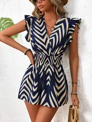 LM | Elegant shirt dress with V-neck and horizontal print for women