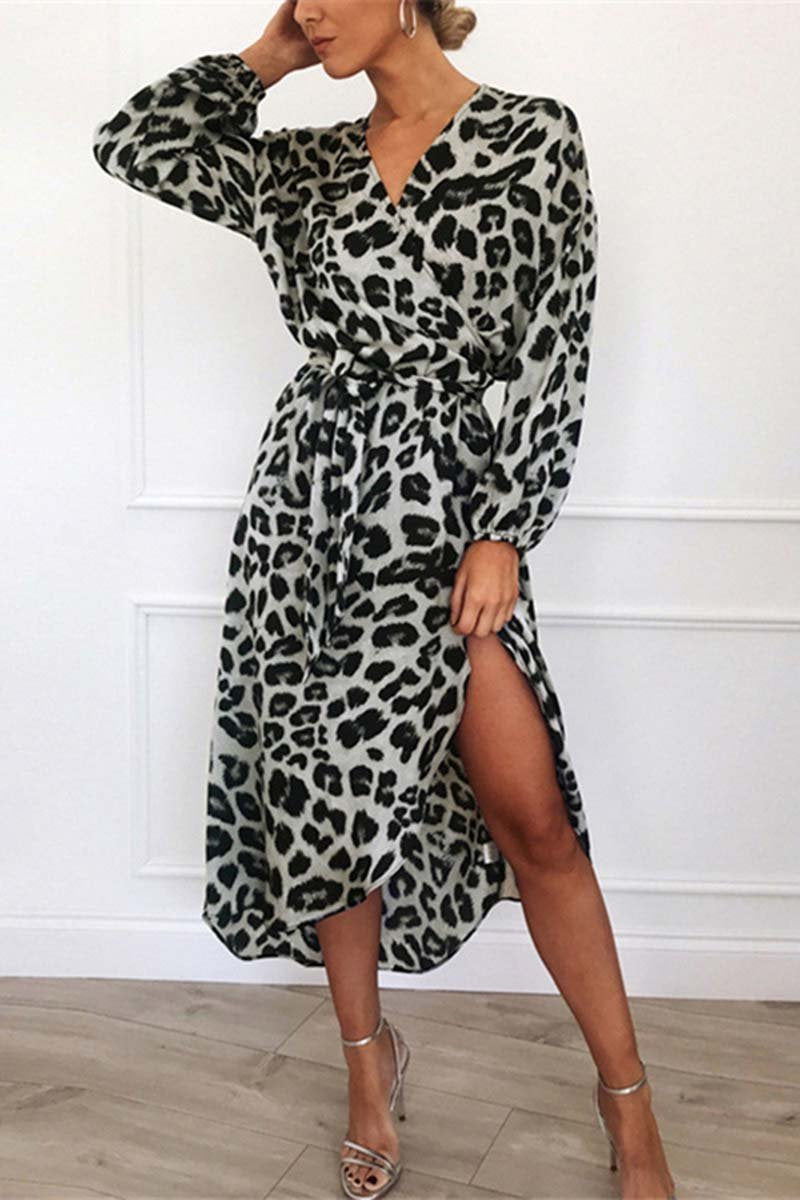 LM | Florcoo V-neck sexy leopard dress���4 colors����