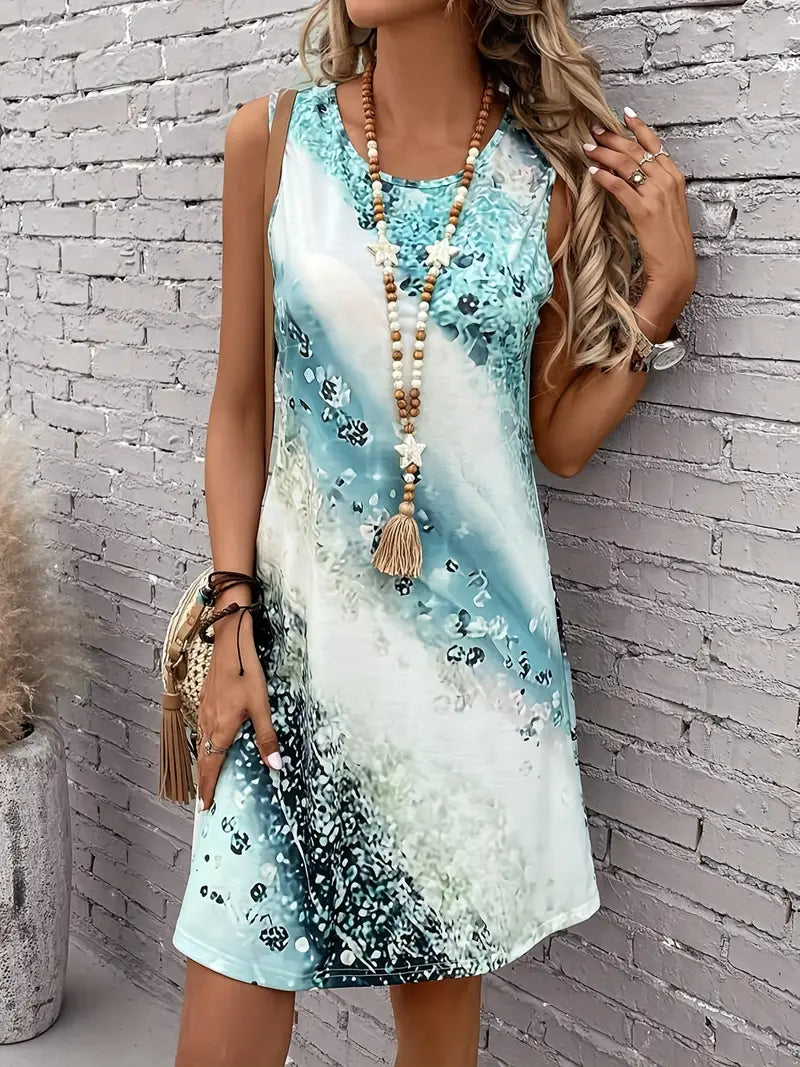 LM | Dress with round neckline and abstract print