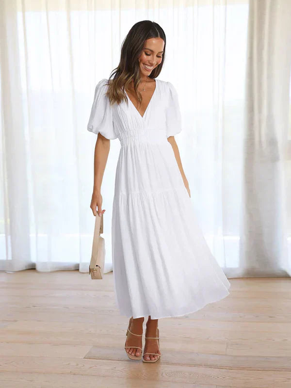 LM | Dress with V-neck and elastic waistband