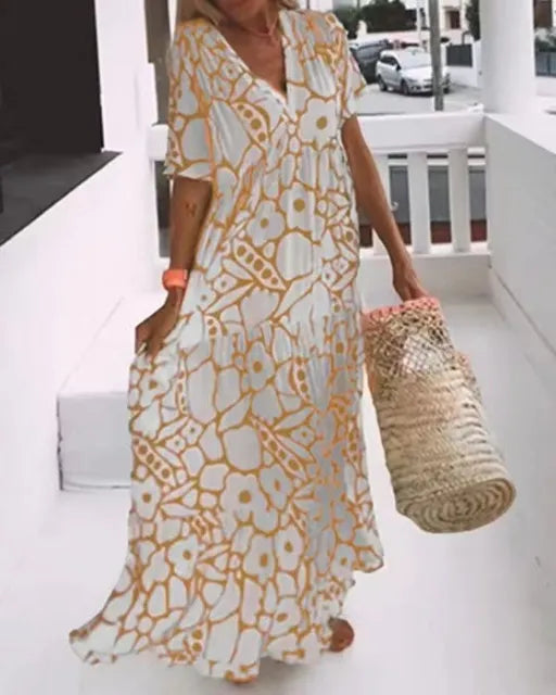 LM | Short-sleeved maxi dress with print