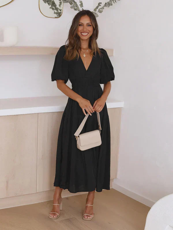 LM | Dress with V-neck and elastic waistband
