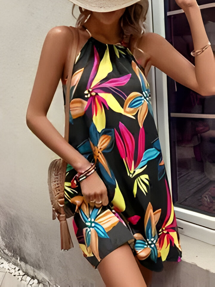 LM | Elegant sleeveless dress with floral print for women