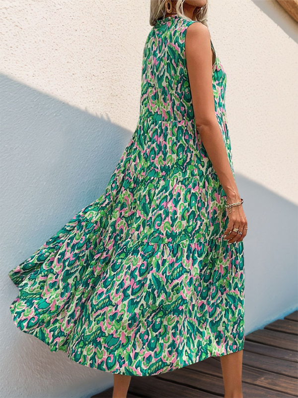 LM | Blue-green midi dress with abstract print for summer festivals