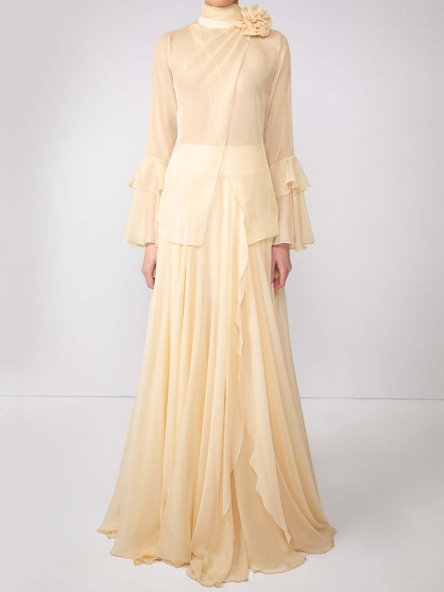 LM | Elegant two-piece long dress with flounce trim at the bottom