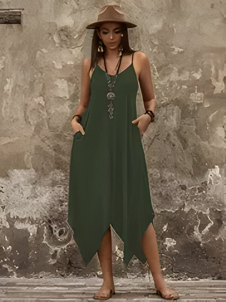 LM | Chic green spaghetti strap dress for women