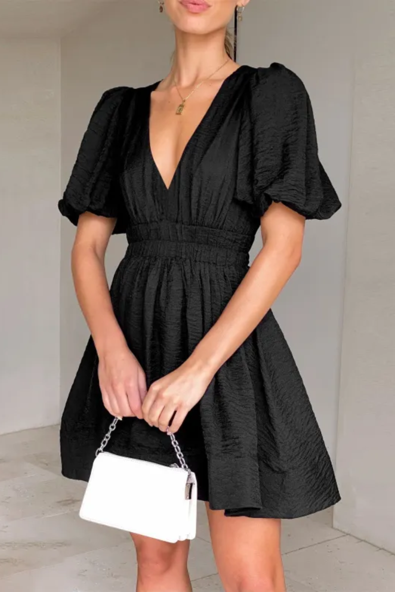 LM | Ladies V-neck lantern sleeve dress