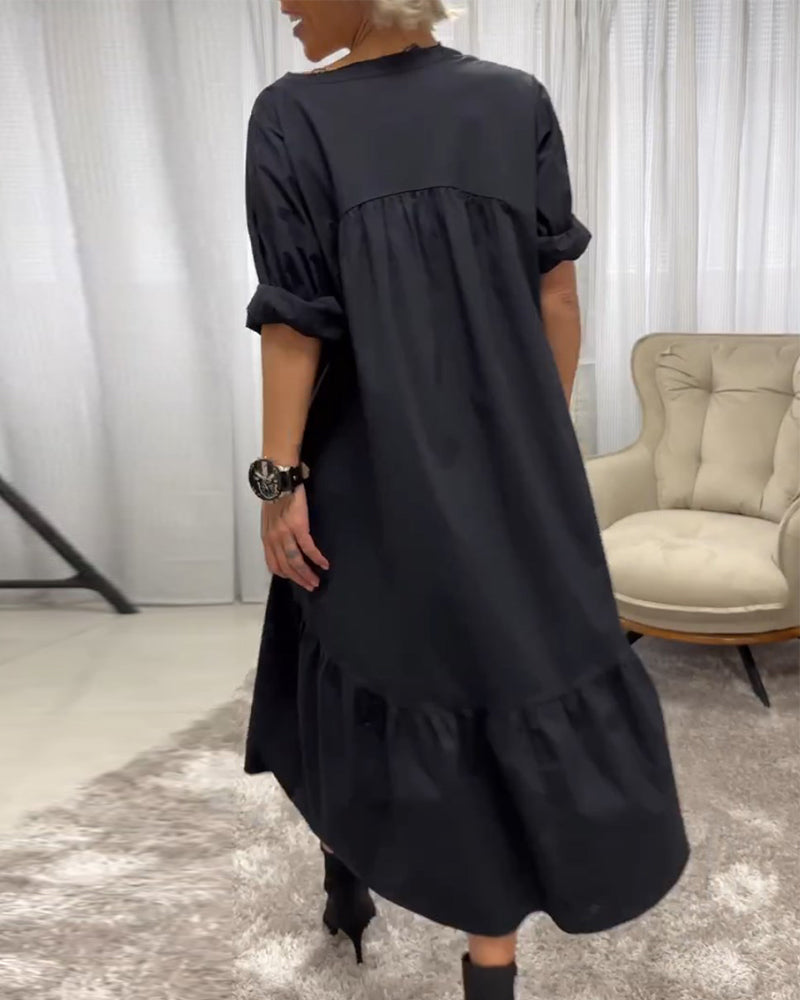 LM | Dress with 3/4 sleeves and deep V-neckline