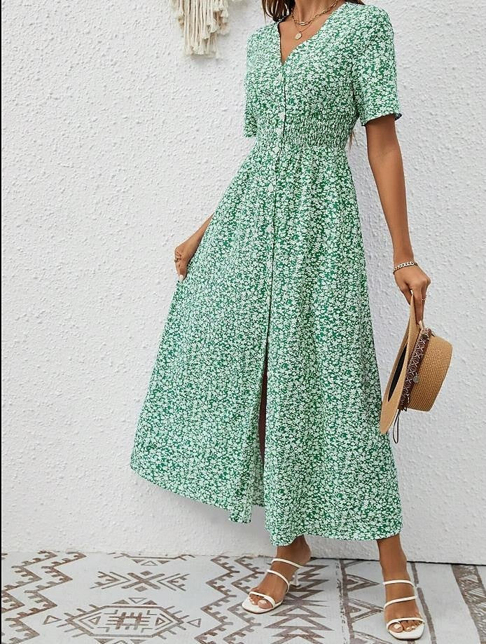 LM | Grace - airy maxi dress with short sleeves and V-neckline