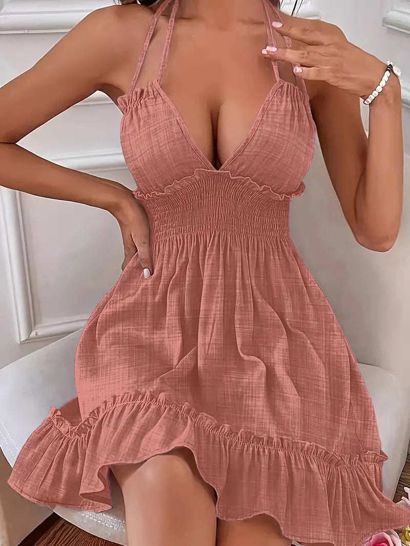 LM | Backless dress with halterneck neckline