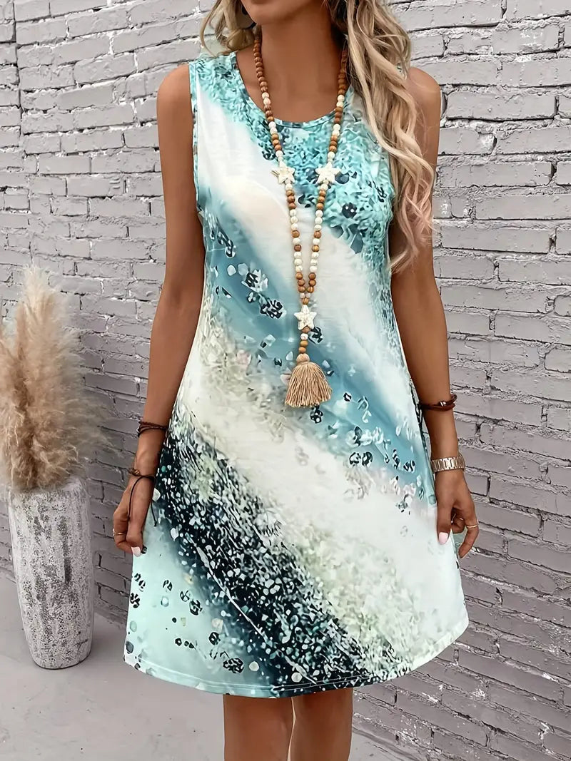 LM | Dress with round neckline and abstract print