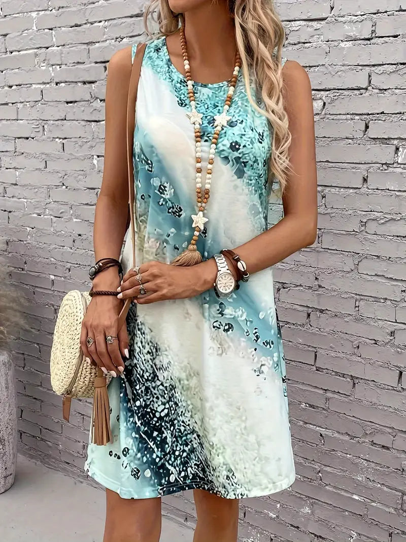 LM | Dress with round neckline and abstract print