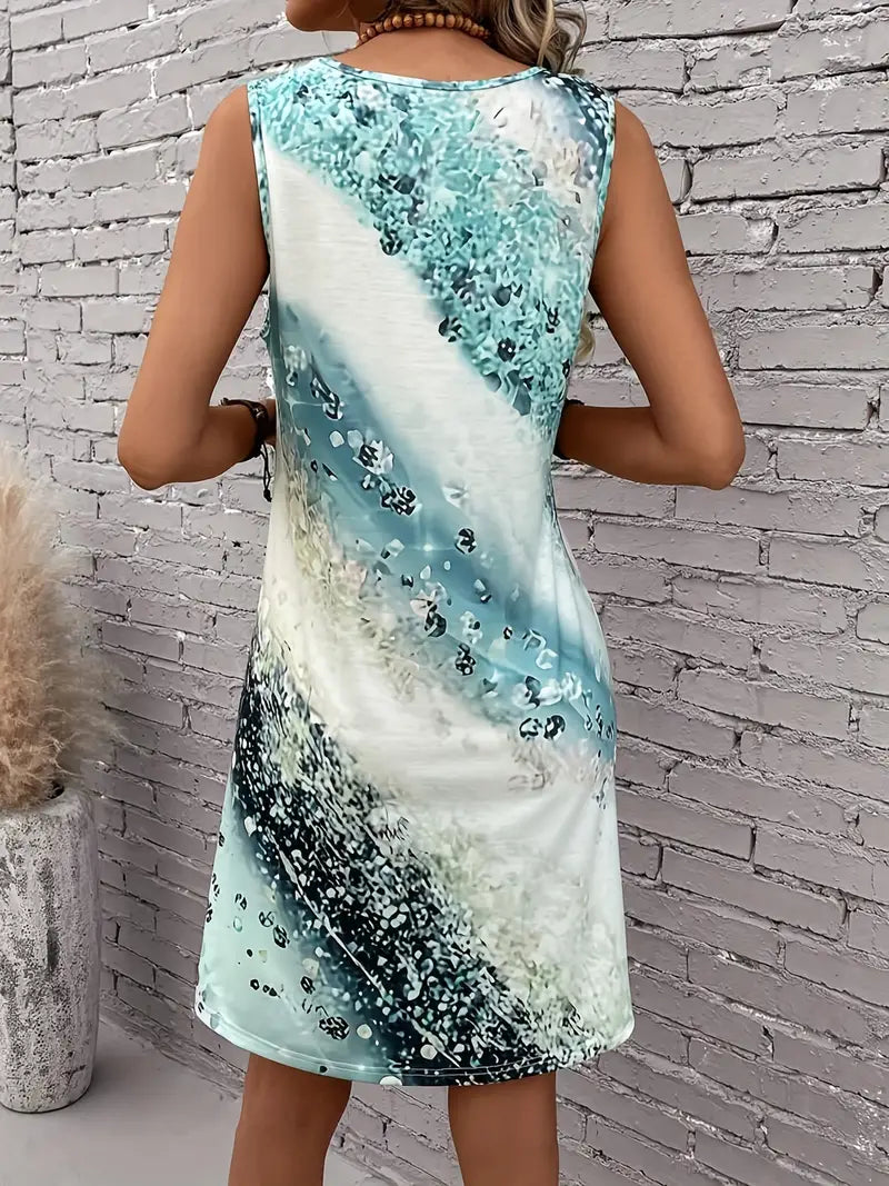 LM | Dress with round neckline and abstract print