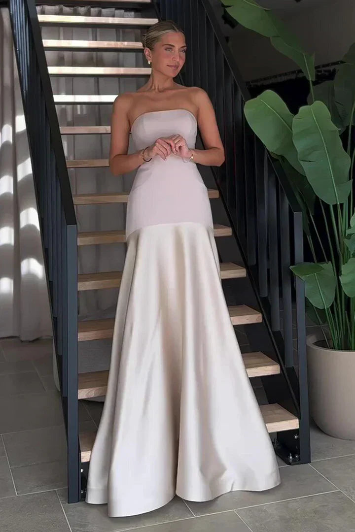 LM | Strapless maxi dress with mermaid and two-tone hem