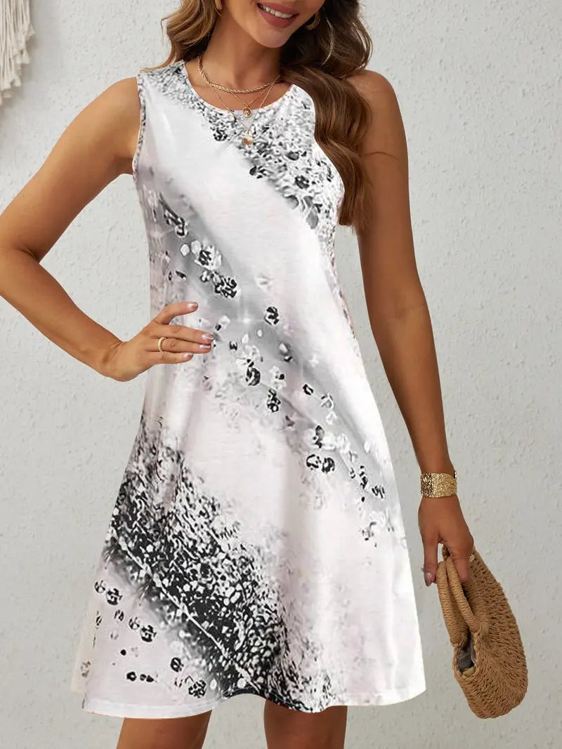 LM | Dress with round neckline and abstract print