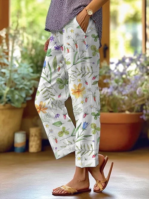 MB | Women's Floral Design Lose Tasche Patchwork Casual Hosen