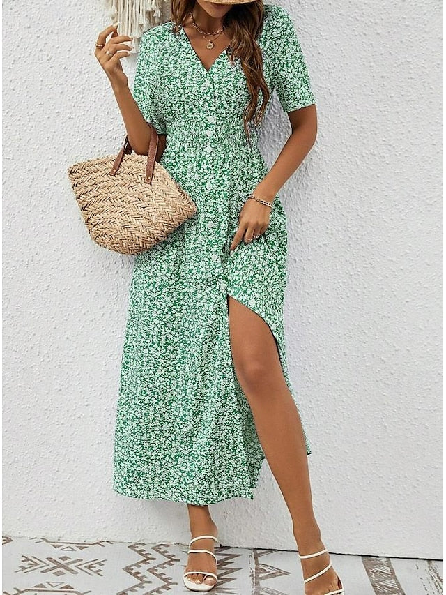 LM | Grace - airy maxi dress with short sleeves and V-neckline