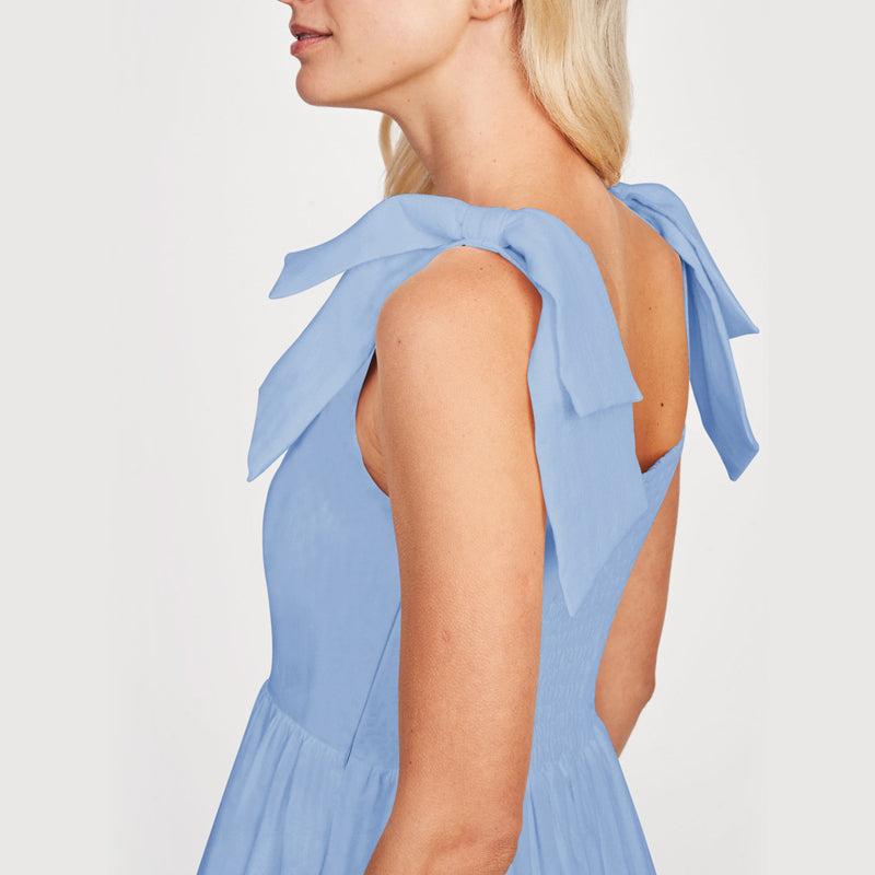 LM | Ladies One Color Tie Shoulder Ruffle Hem Maxi Dress