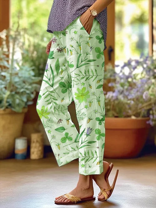 MB | Women's Floral Design Lose Tasche Patchwork Casual Hosen
