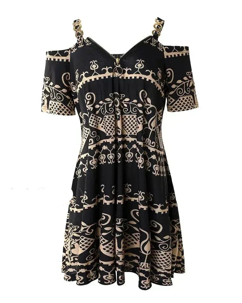 LM | Strapless mesh dress with tribal print