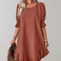 LM | Dress with half sleeves, fine ruffles and round neckline