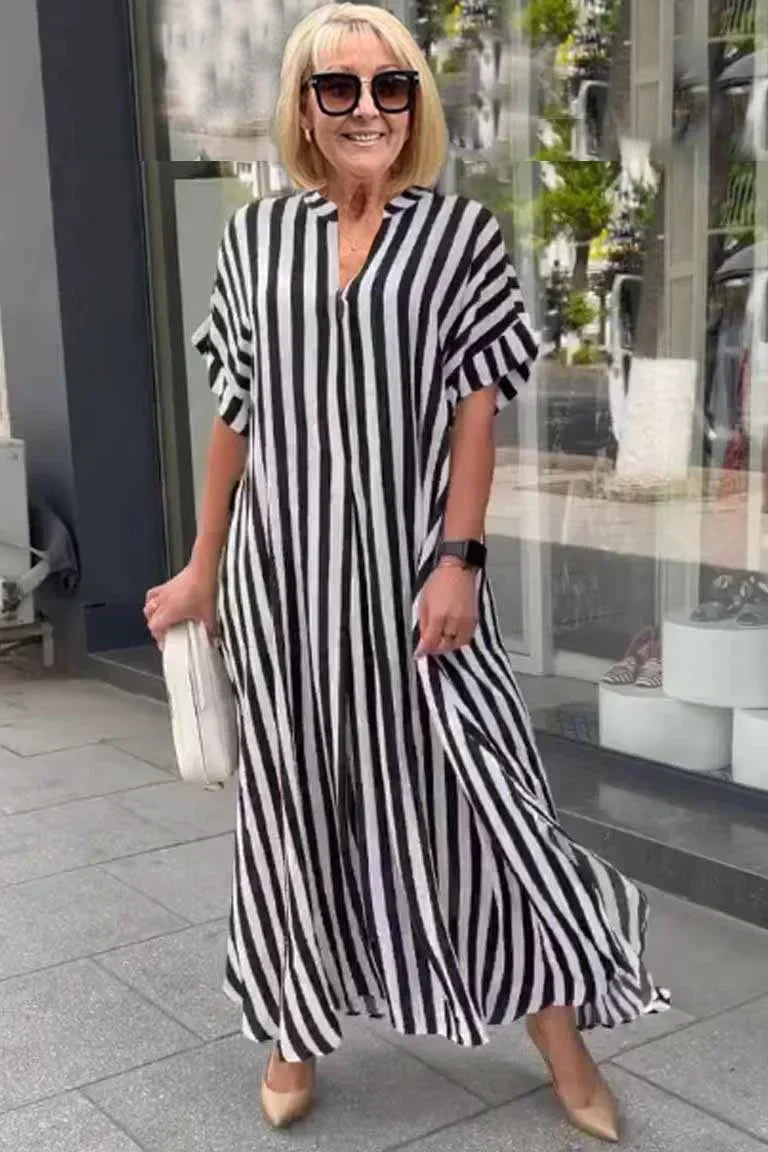 LM | short-sleeved boho dress with striped vest