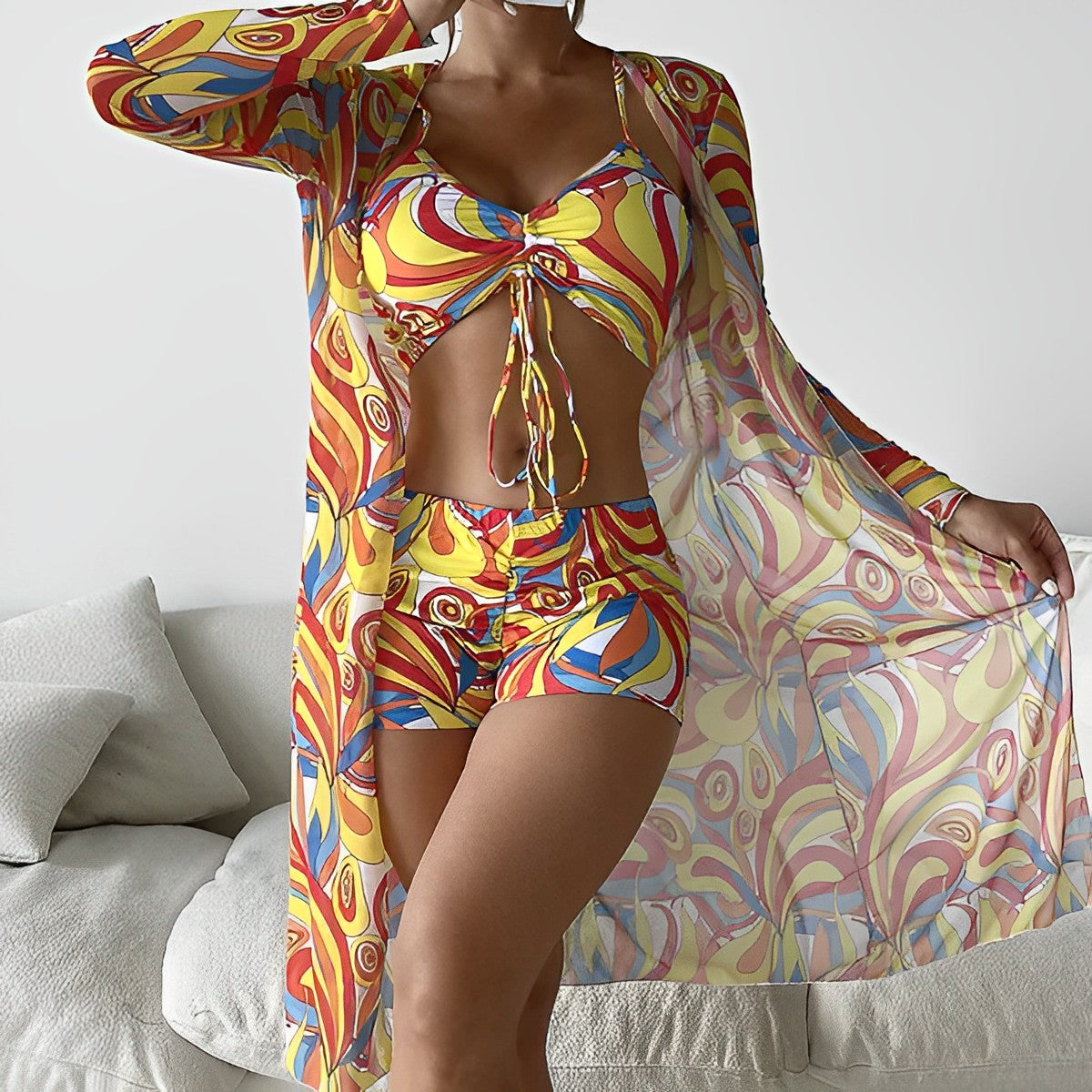 TS | Swimsuit with swirl pattern and overlay