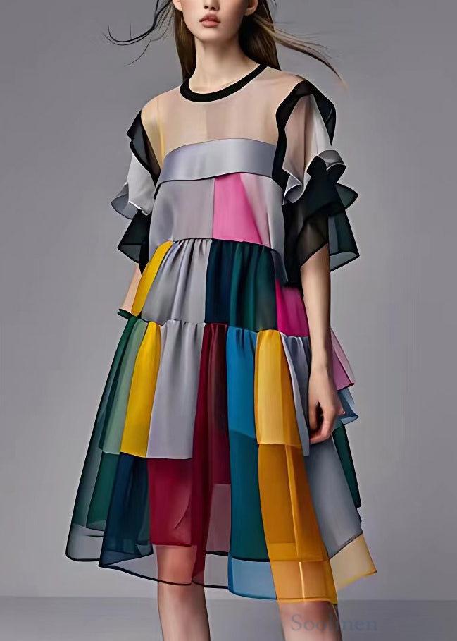 LM | Multicolored mesh mini dress with short sleeves