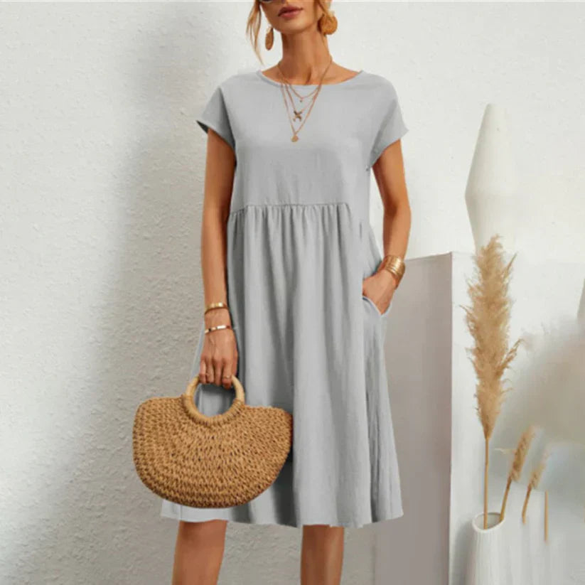 LM | Elegant A-line dress with round neckline for women