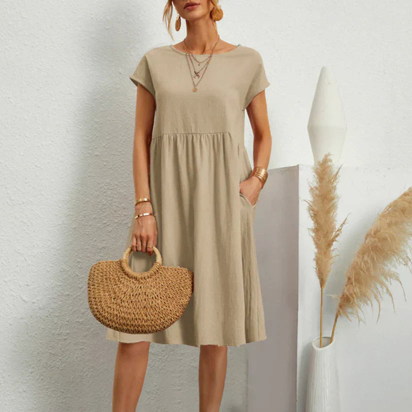 LM | Elegant A-line dress with round neckline for women