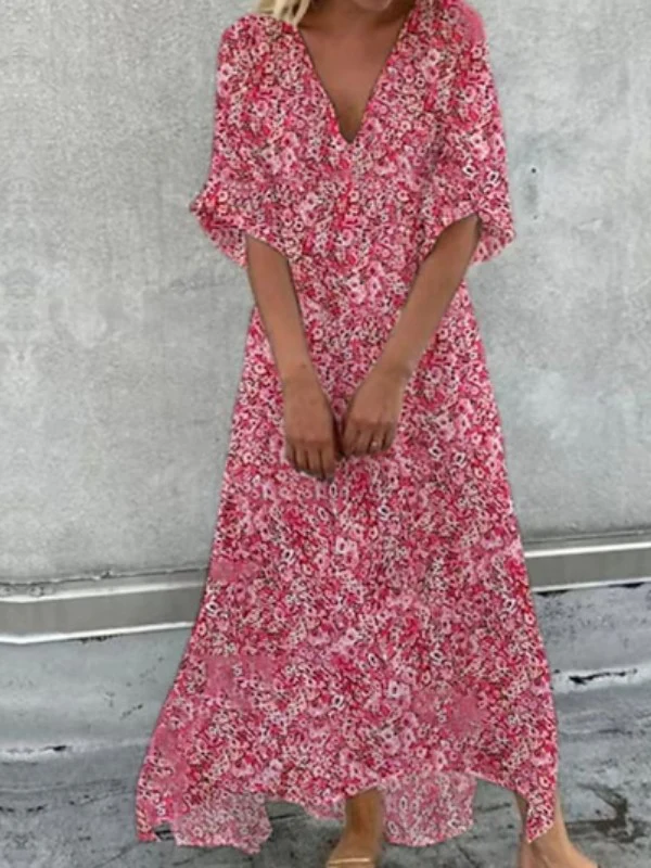 LM | Cotton dress with half sleeves and V-neckline
