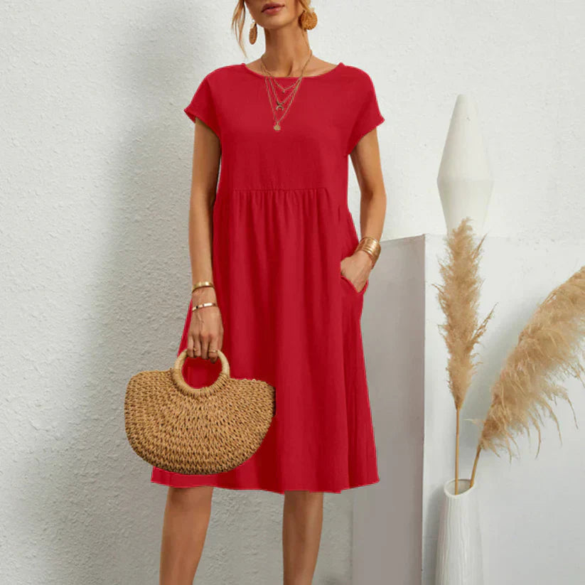 LM | Elegant A-line dress with round neckline for women