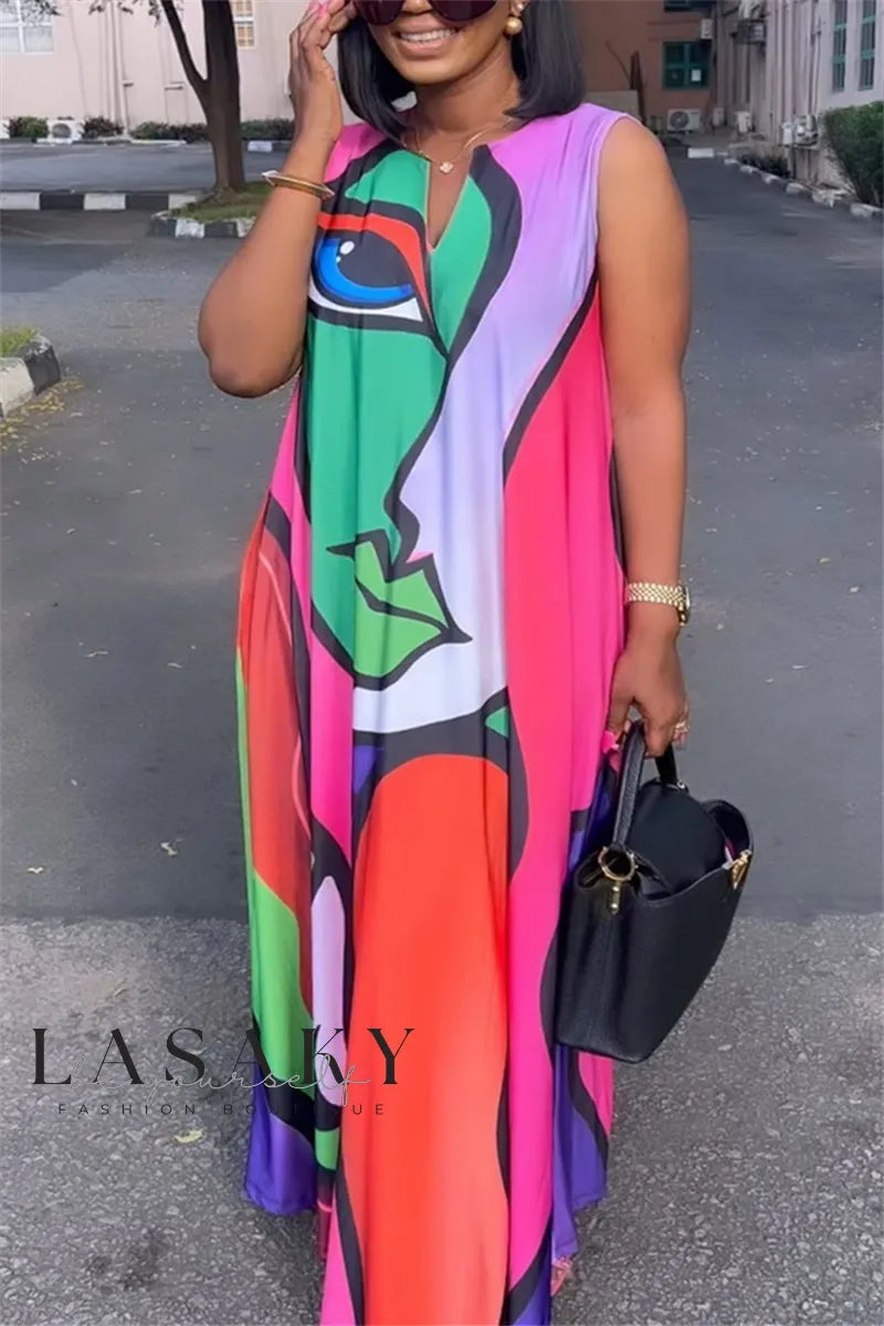 LM | Dress with red neckline print