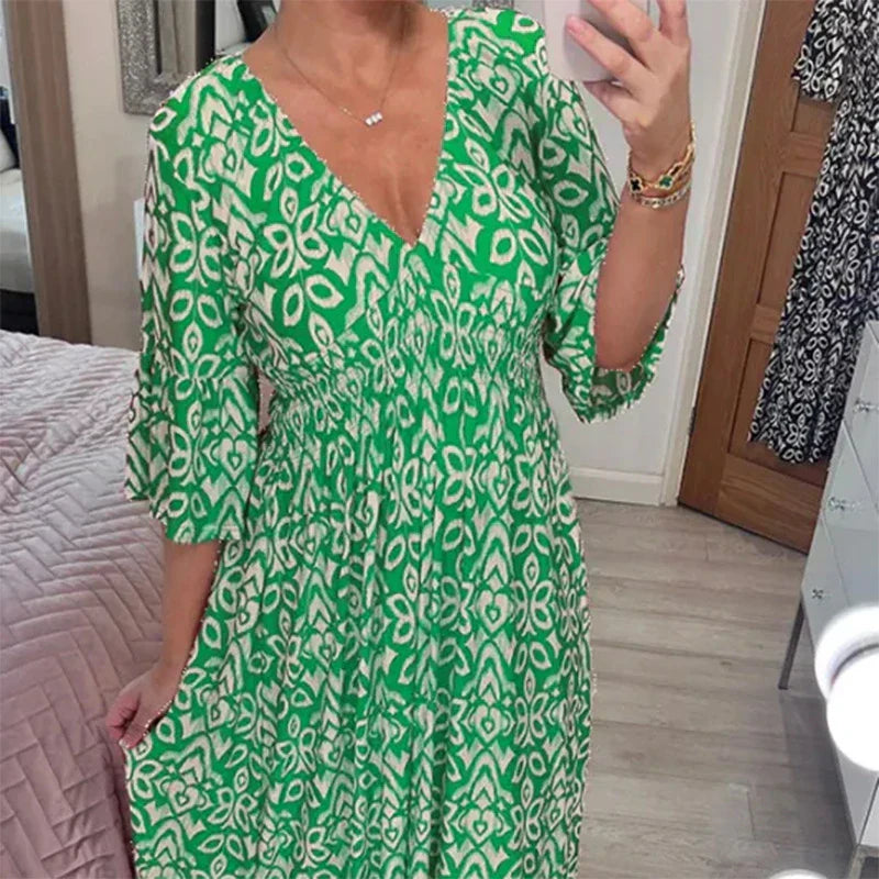 MB | Lässiges Boho-Kleid mit V-Ausschnitt und halblangen Ärmeln