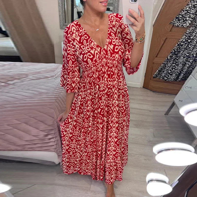 MB | Lässiges Boho-Kleid mit V-Ausschnitt und halblangen Ärmeln