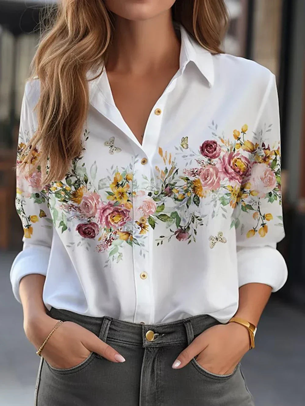 LM | Elegant blouse with floral print