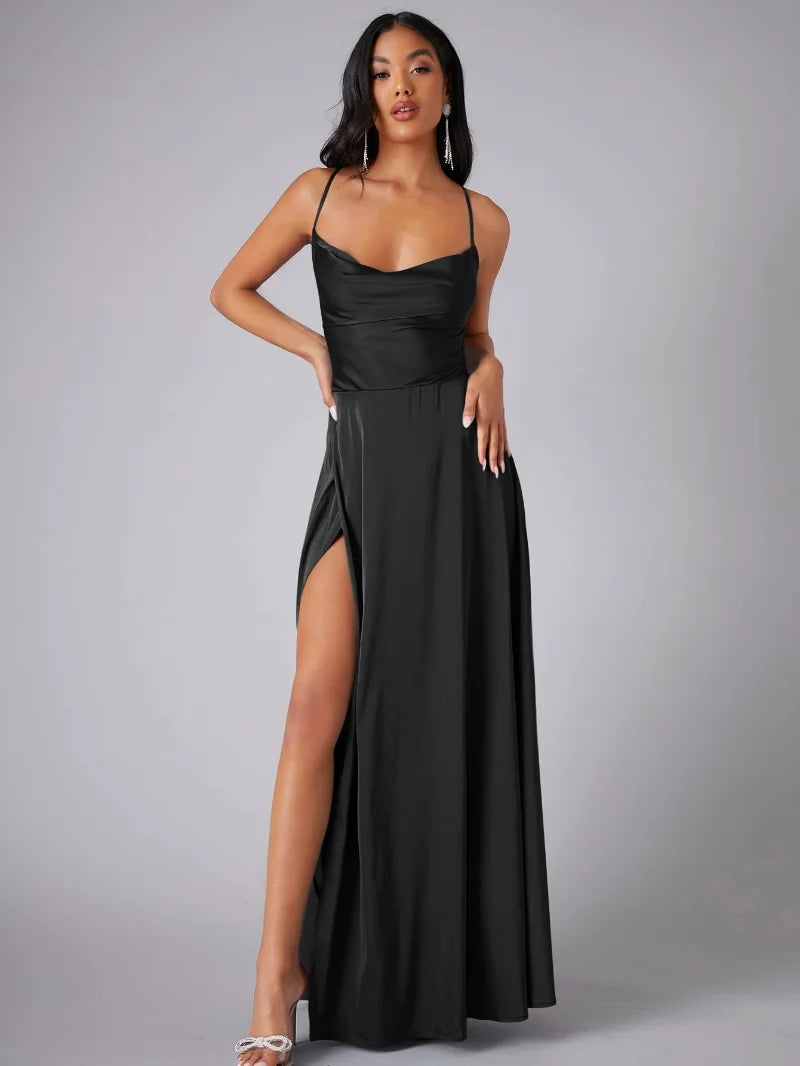 LM | Maxi dress with flowing silk pattern and elegant back