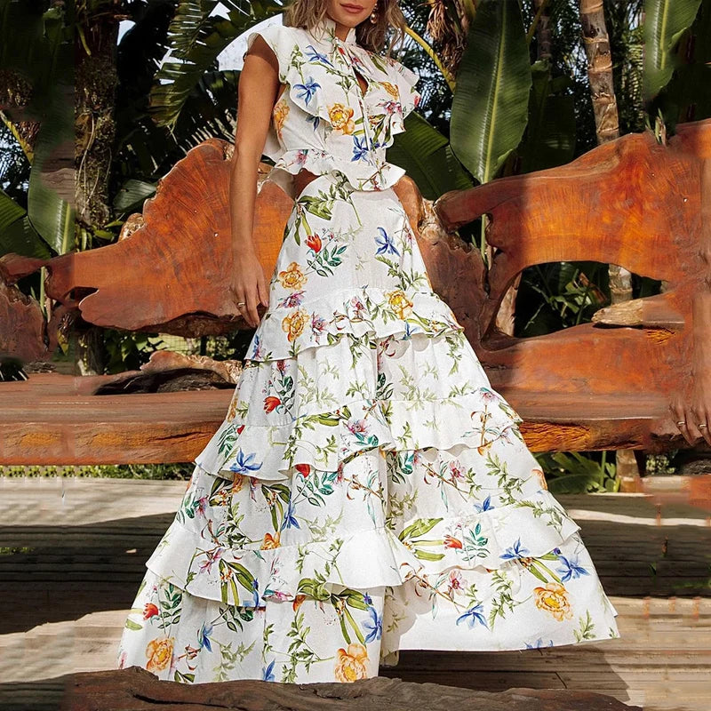 LM | Ruselle dress with wide sleeves, high collar and hollowed-out ruffle