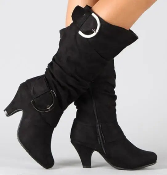 European and American Frosted Velvet High Leg Knight Boots 2023 Spring and Autumn Belt Buckle High Heel Design for Women's Boots