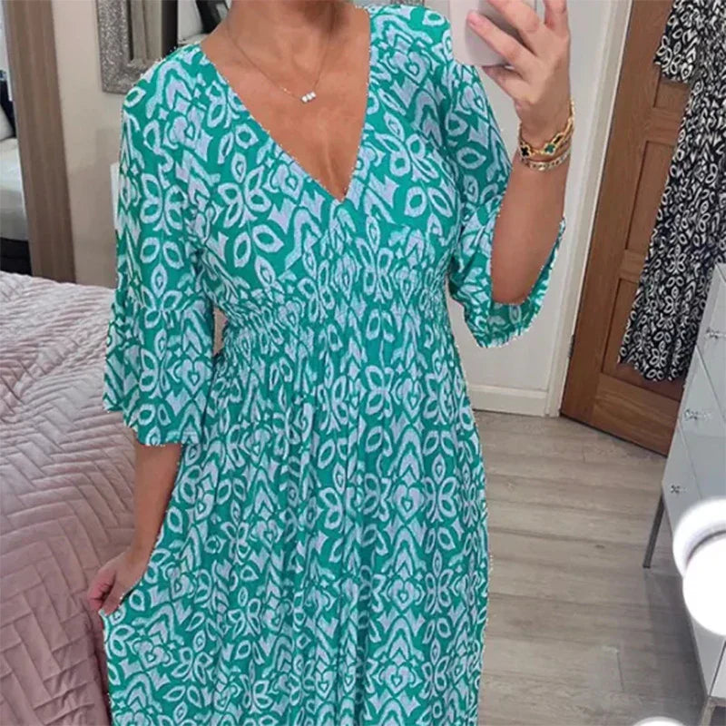 MB | Lässiges Boho-Kleid mit V-Ausschnitt und halblangen Ärmeln