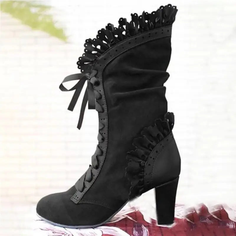 High Heel Boots Women Steampunk Women Sexy Leather Suede Boots Autumn Vintage Winter Shoes Women Lace Up Cosplay Boots size35-43