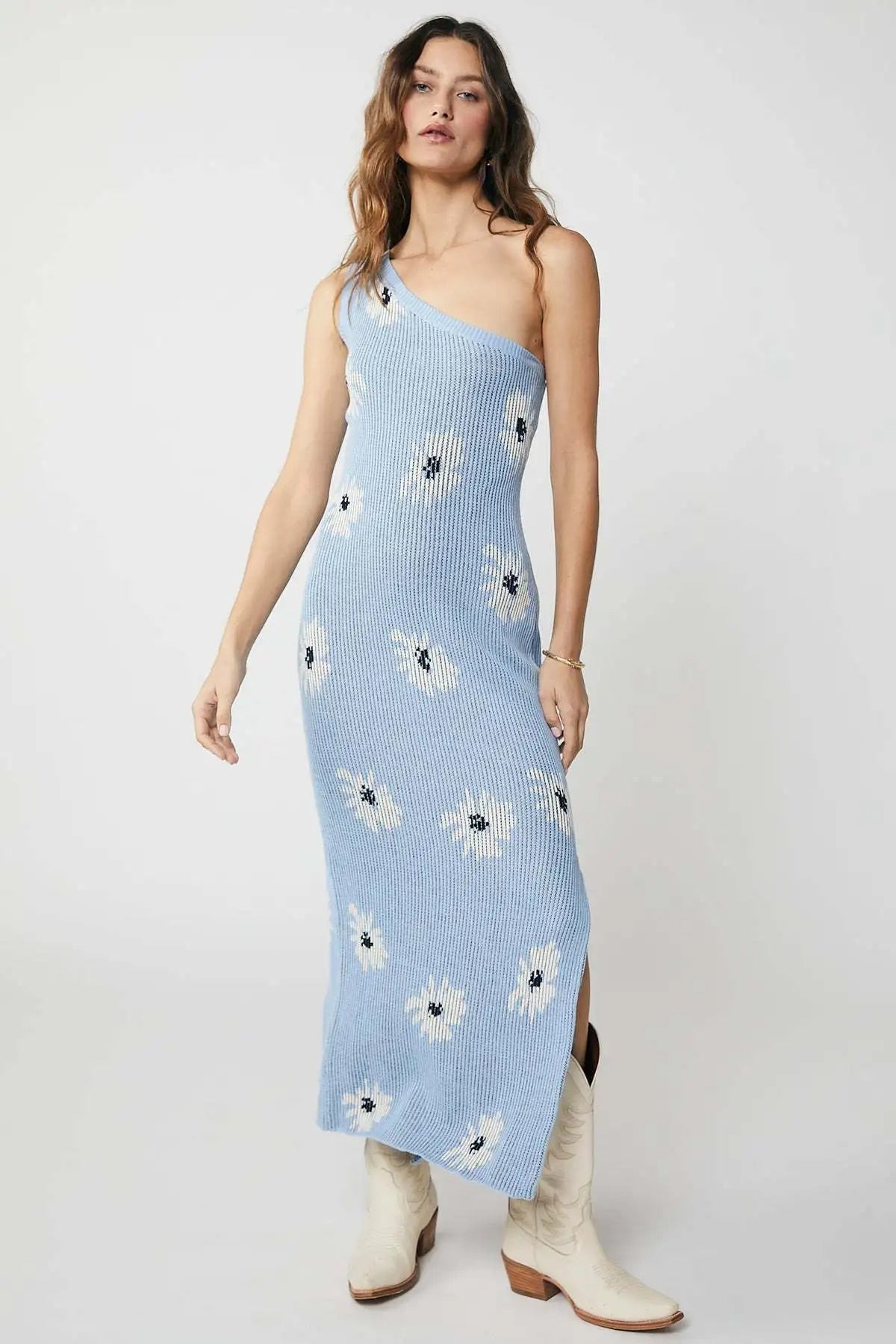 LM | Printed knit maxi dress with one shoulder